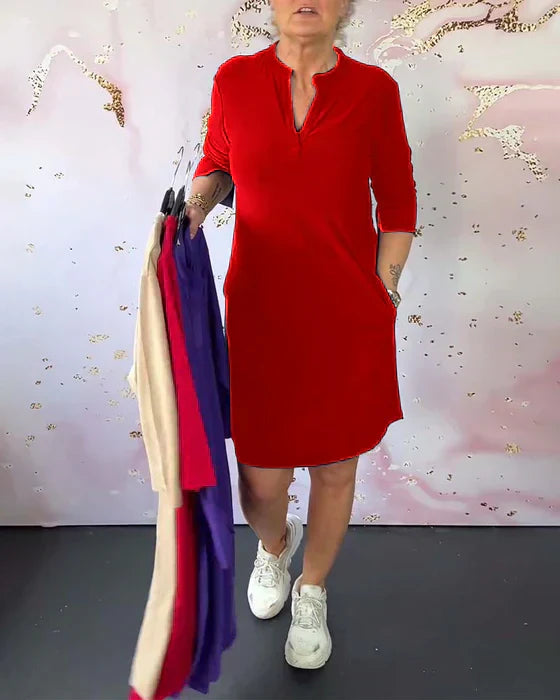 Hilaria - Vestido liso con escote en V