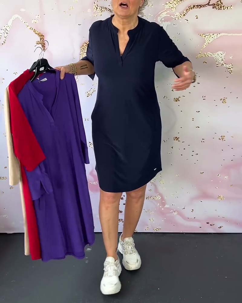 Hilaria - Vestido liso con escote en V