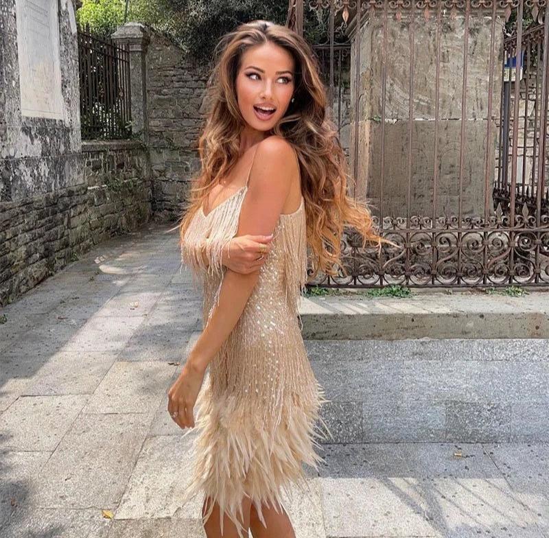 Brielle - Vestido mini de plumas