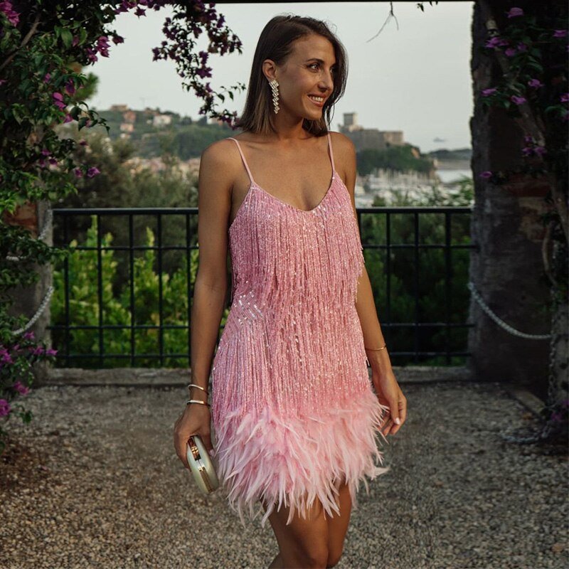 Brielle - Vestido mini de plumas