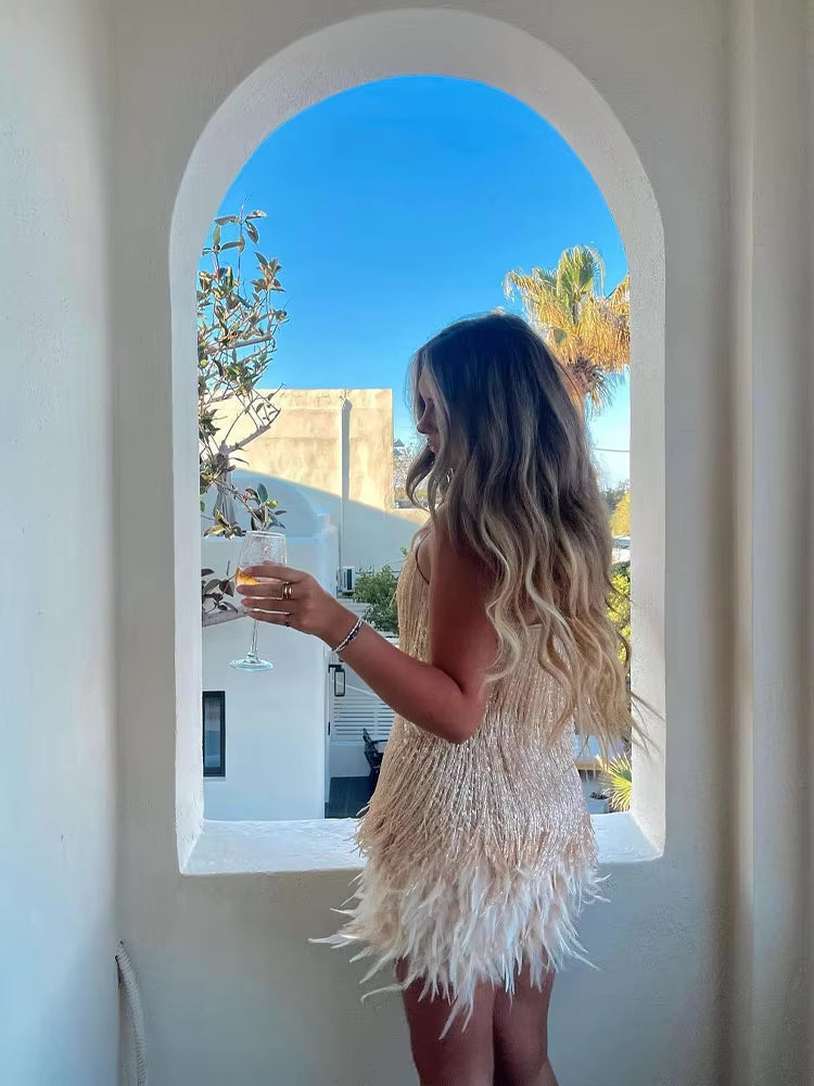 Brielle - Vestido mini de plumas