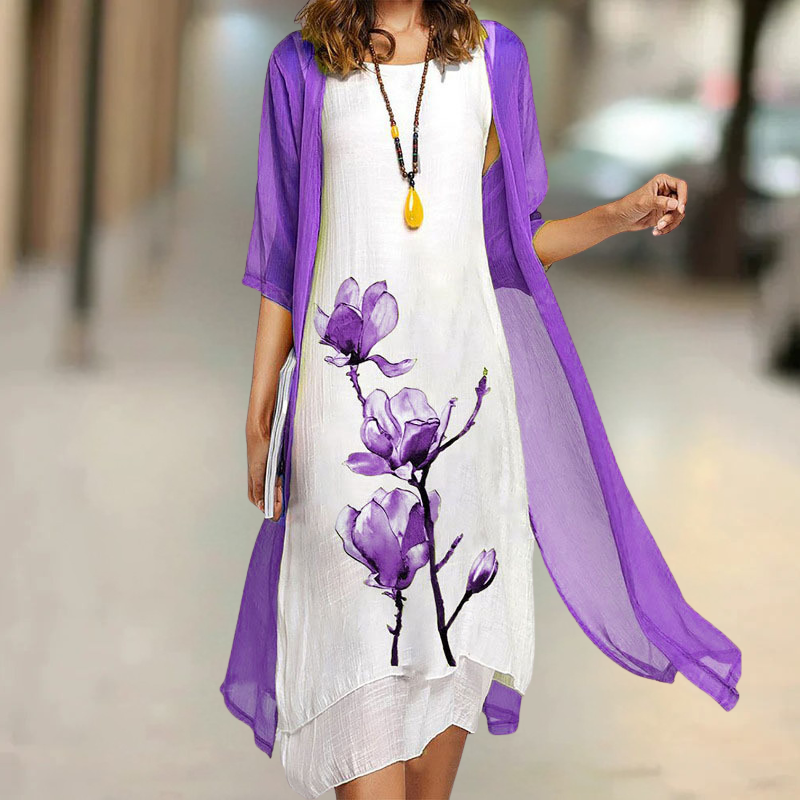 Fiorella - Vestido largo de algodón con cuello redondo
