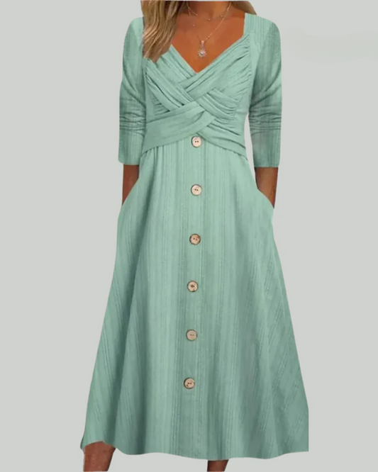 Elena – Vestido Elegante y Estilizador con Botones y Detalles Cruzados