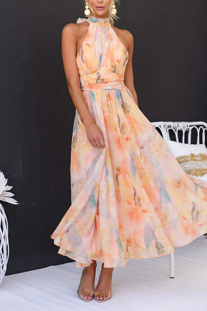 Debora - Vestido largo acuarela halter espalda abierta