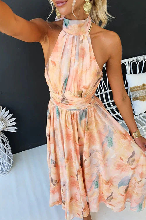 Debora - Vestido largo acuarela halter espalda abierta