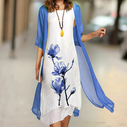Fiorella - Vestido largo de algodón con cuello redondo