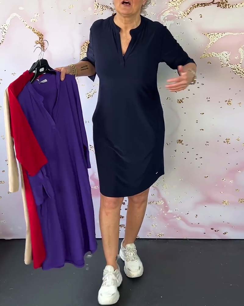 Hilaria - Vestido liso con escote en V