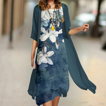 Fiorella - Vestido largo de algodón con cuello redondo