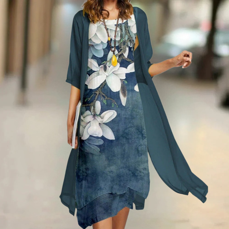 Fiorella - Vestido largo de algodón con cuello redondo
