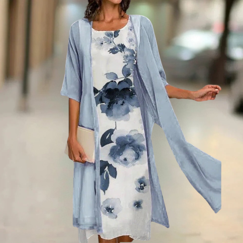 Fiorella - Vestido largo de algodón con cuello redondo