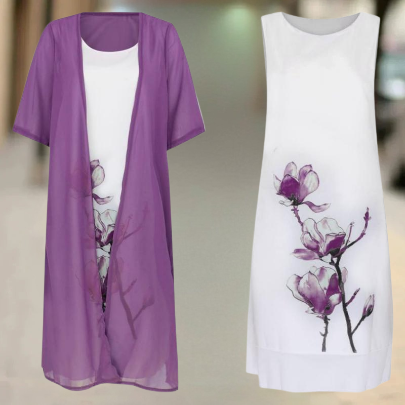 Fiorella - Vestido largo de algodón con cuello redondo