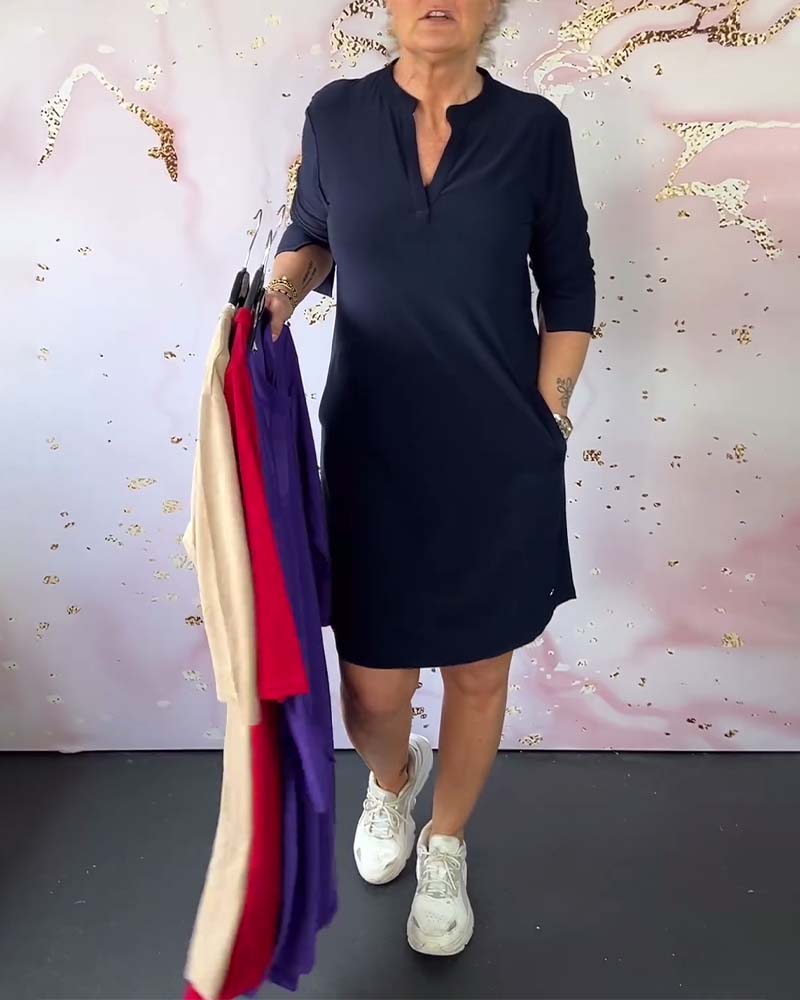 Hilaria - Vestido liso con escote en V