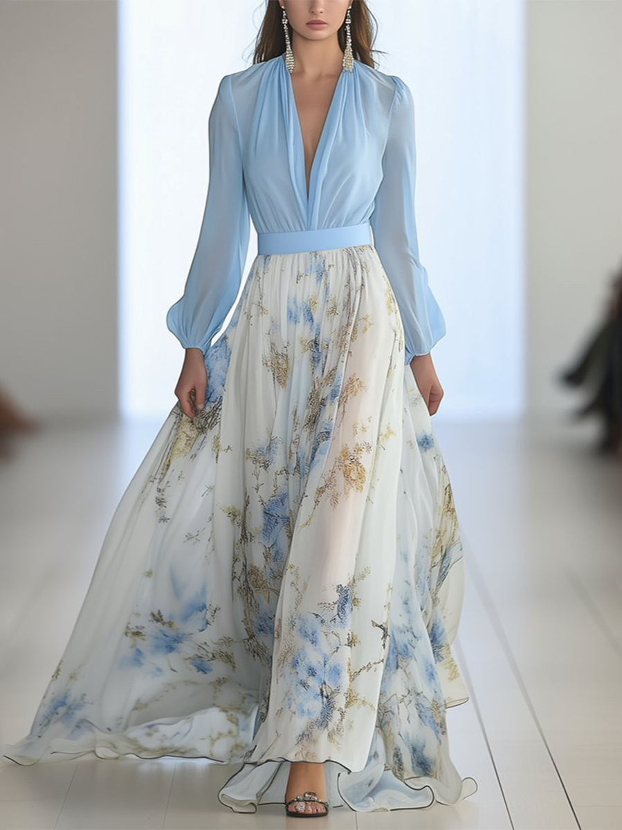 Drina - Vestido maxi con estampado floral deslumbrante
