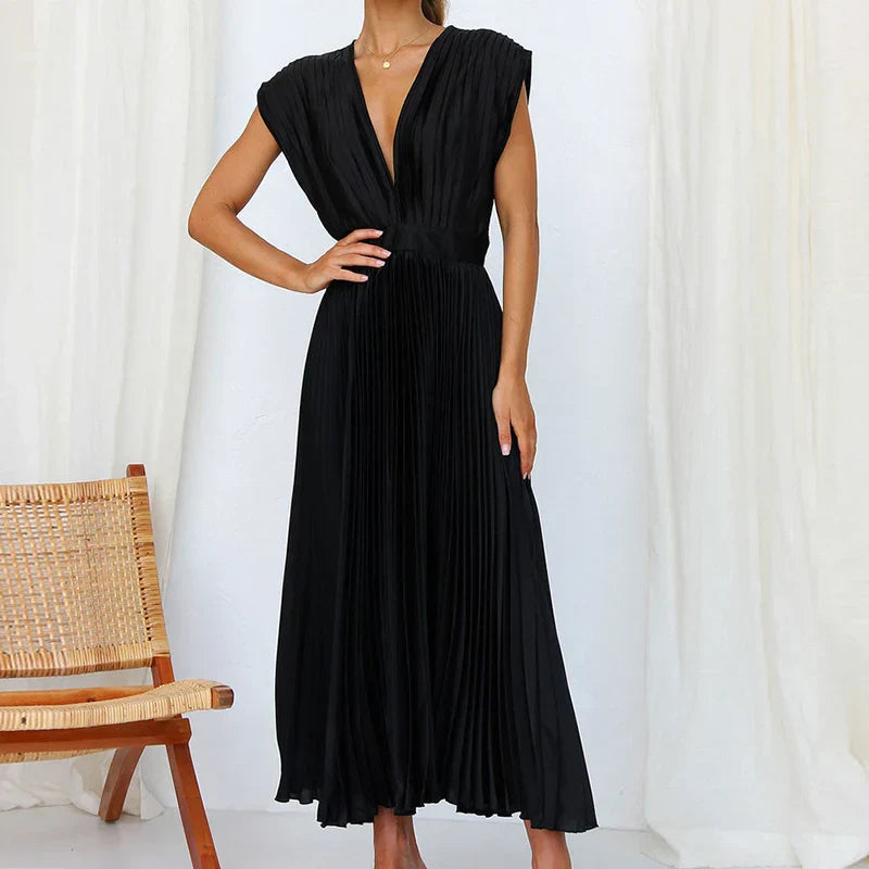 Noor - Vestido largo plisado con cinturón
