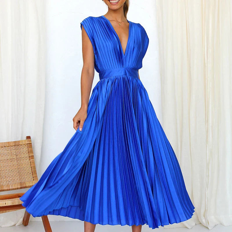 Noor - Vestido largo plisado con cinturón