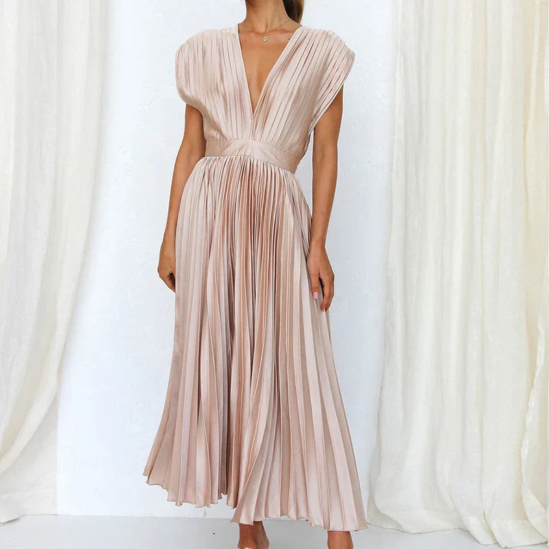 Noor - Vestido largo plisado con cinturón