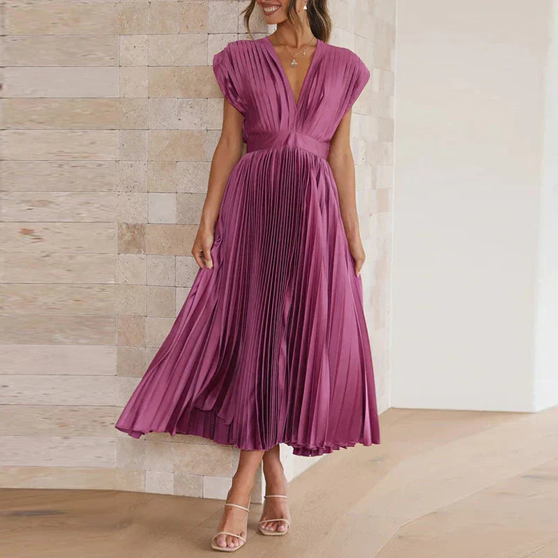 Noor - Vestido largo plisado con cinturón