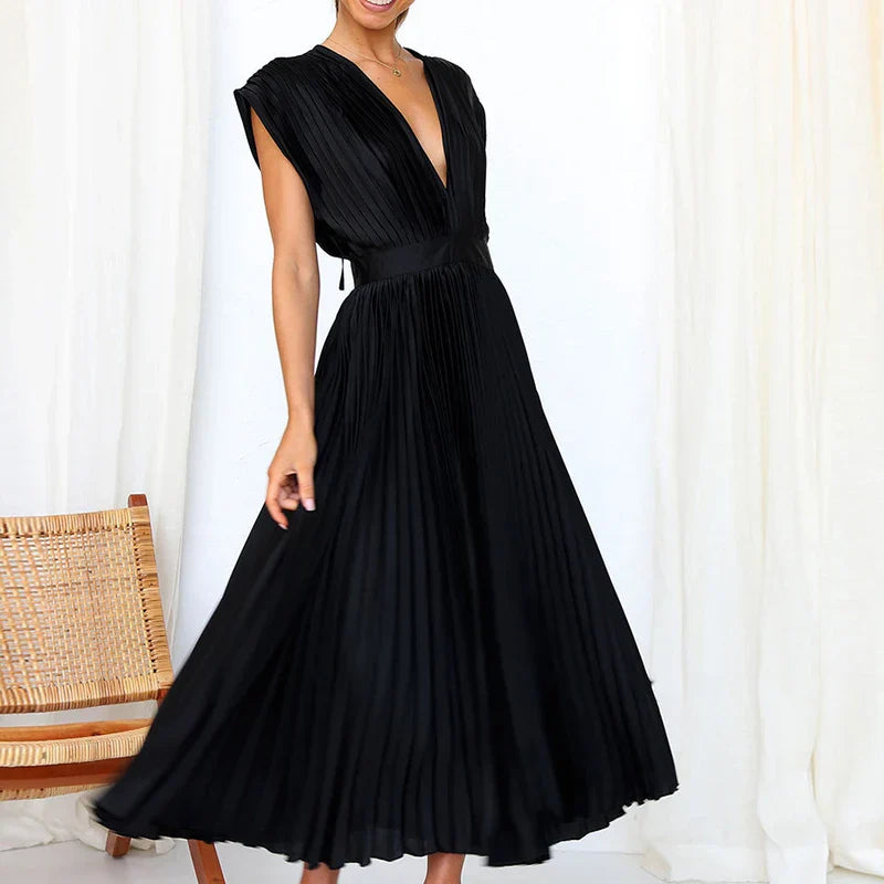 Noor - Vestido largo plisado con cinturón