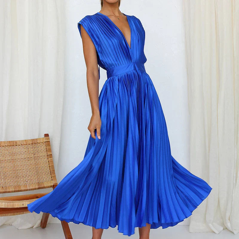Noor - Vestido largo plisado con cinturón