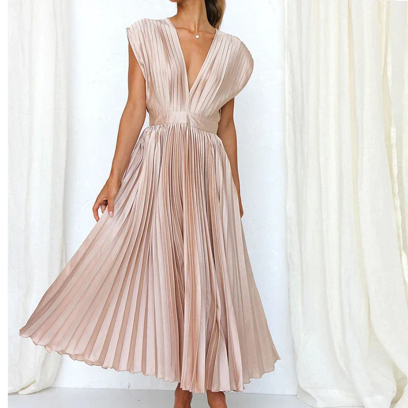 Noor - Vestido largo plisado con cinturón