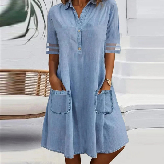 Jill - Vestido vaquero corto con bolsillos laterales