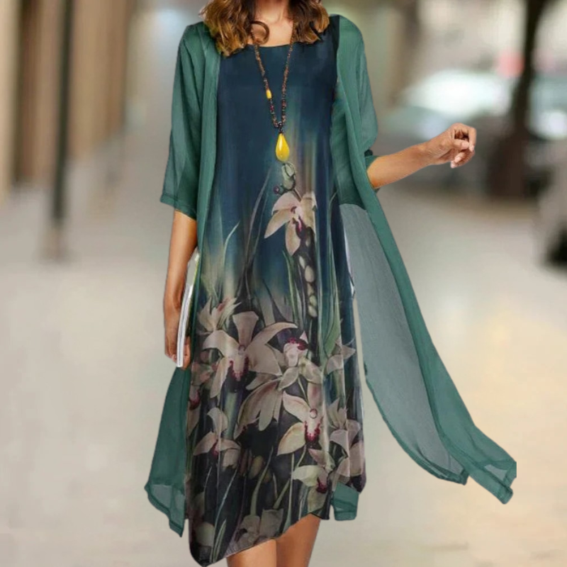 Fiorella - Vestido largo de algodón con cuello redondo