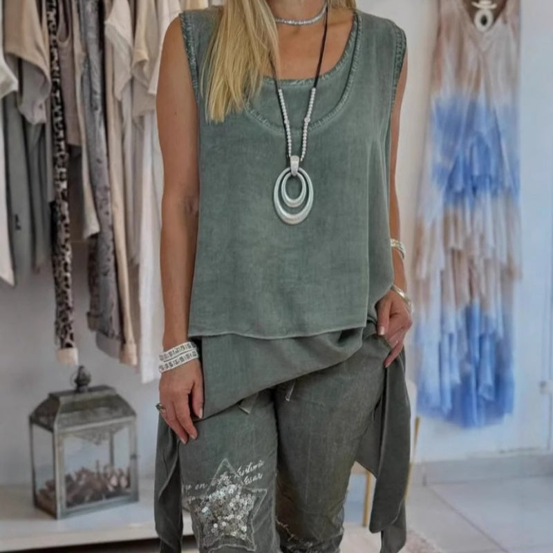 Oriane - Conjunto Mujer: Top sin Mangas y Pantalón Estampado