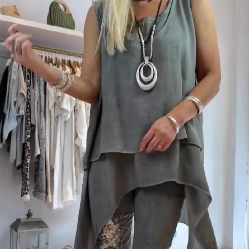 Oriane - Conjunto Mujer: Top sin Mangas y Pantalón Estampado