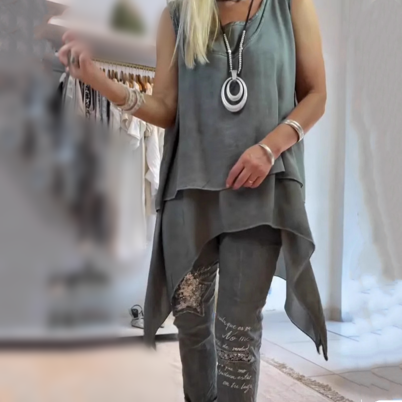 Oriane - Conjunto Mujer: Top sin Mangas y Pantalón Estampado